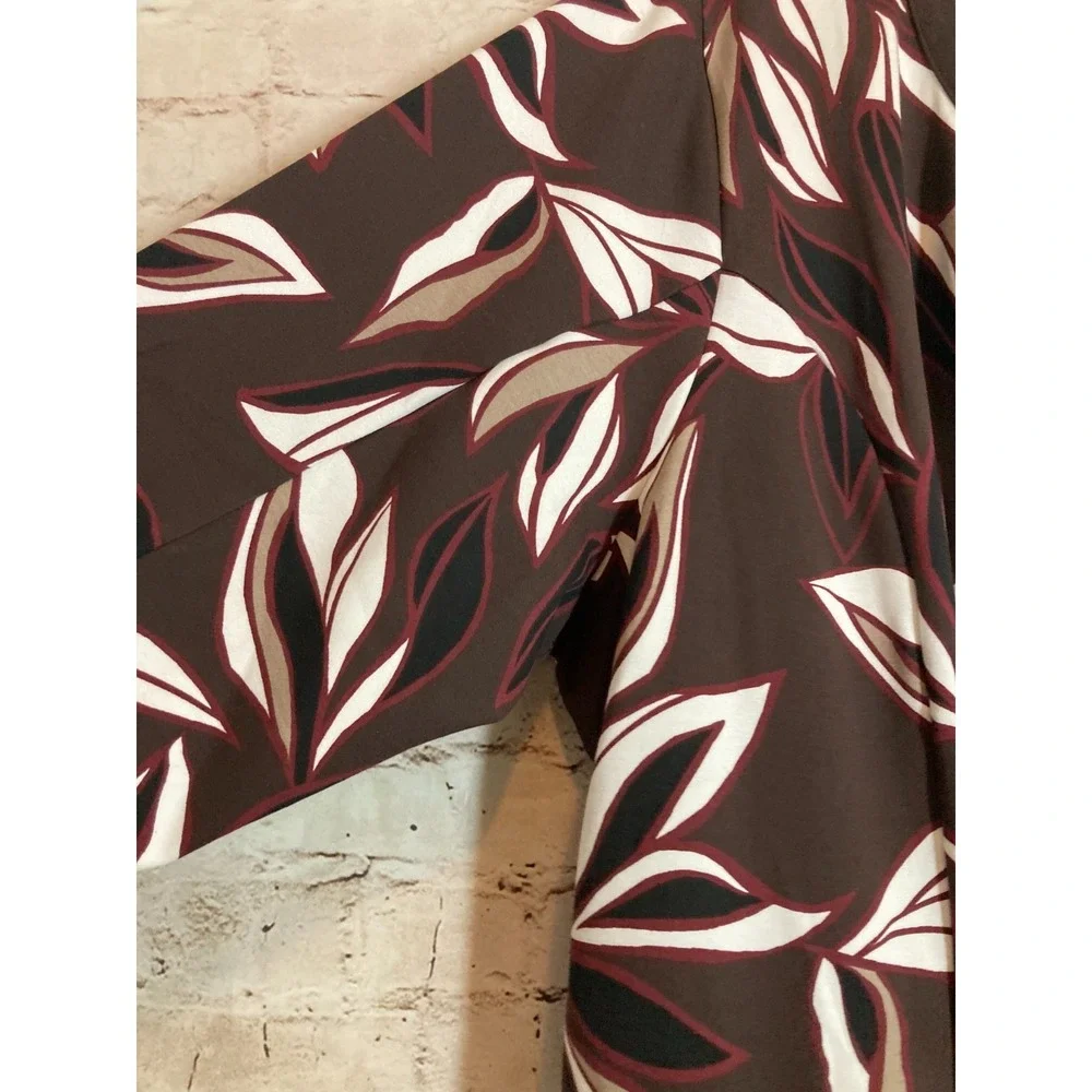 Catherines Jacket Womens 1X Dark Chocolate Tropical Florals Long Line Open Front